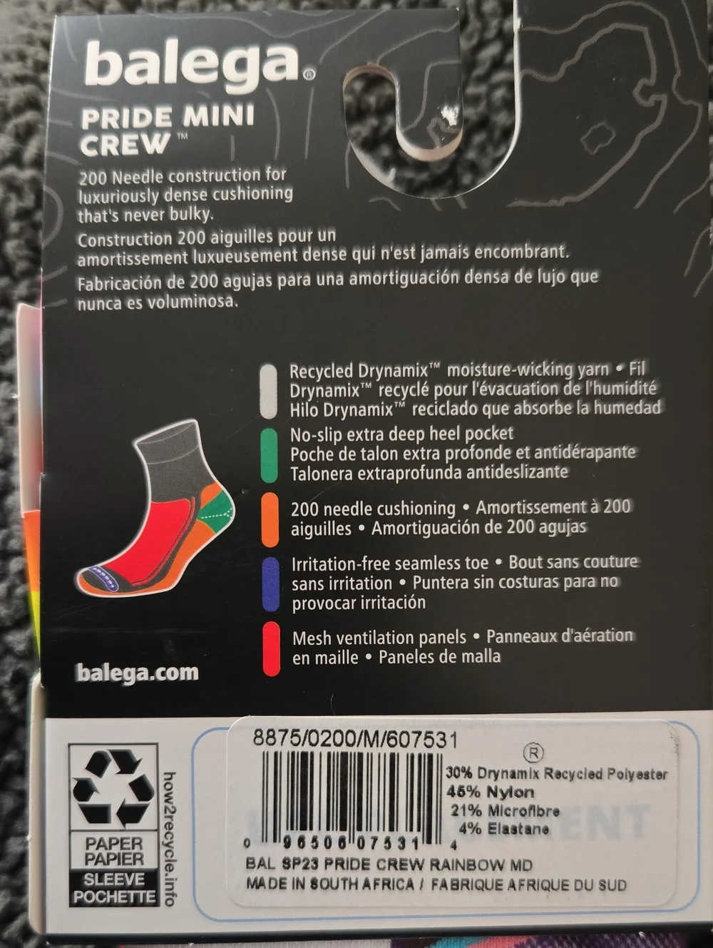 Balega pride mini crew size, medium new with tags